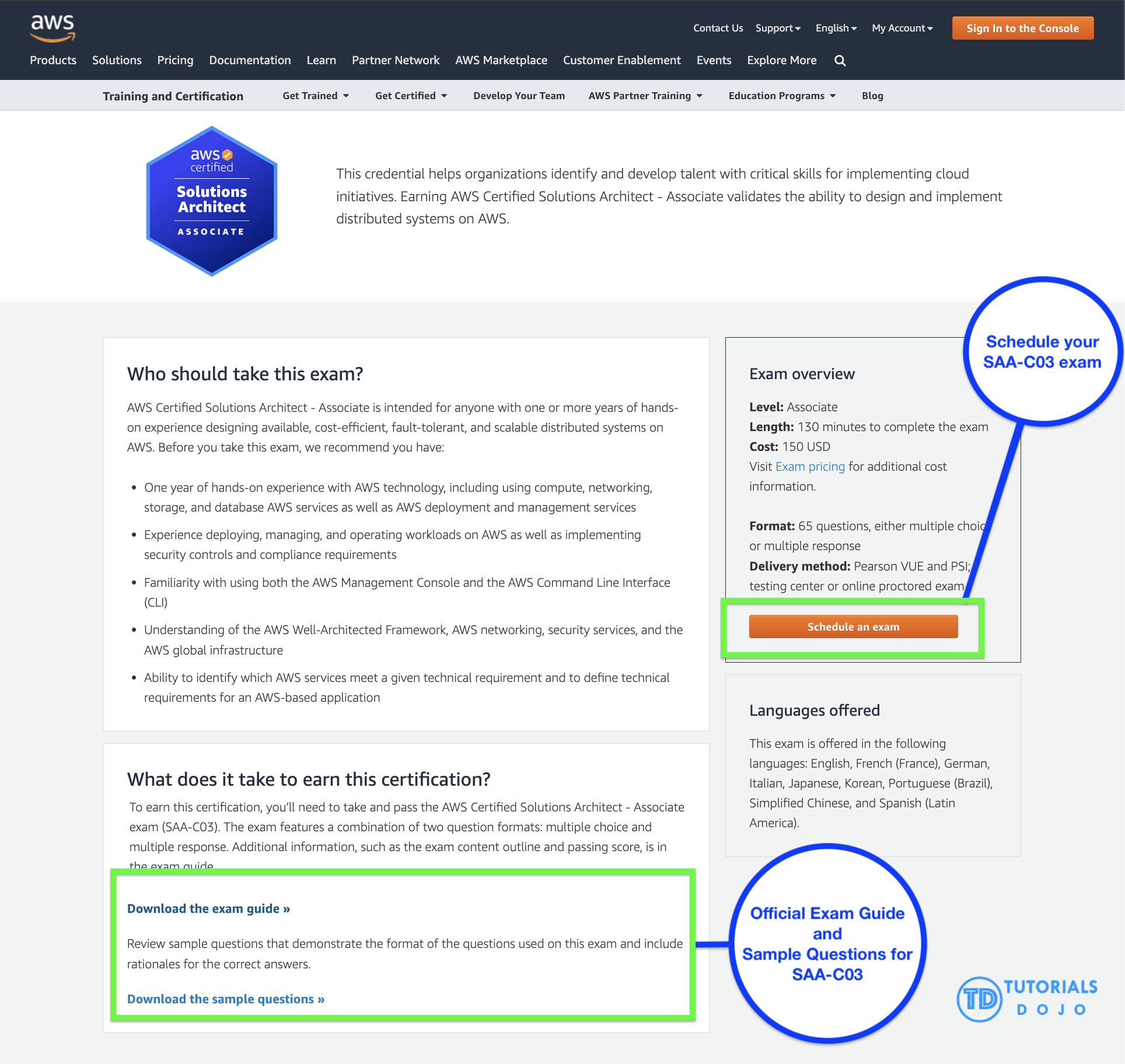 Official Certificate Page for the AWS Certified Solutions Architect Associate SAA-C03 Exam