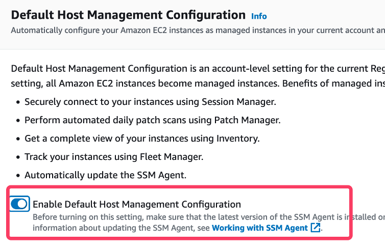 Default Host Management Configuration on AWS Systems Manager