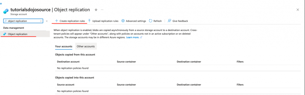 Configuring Azure Object Replication