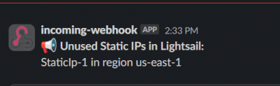 Automated Real-time Slack Notification for Unused Static IP Address in Amazon LightSail