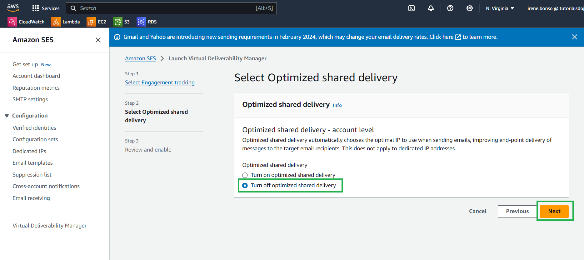 Enabling Virtual Deliverability Manager in Amazon Simple Email Service (Amazon SES)