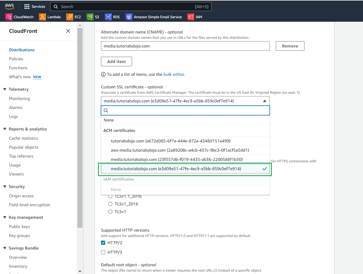 How to Change an AWS ACM Certificate on Amazon CloudFront Distribution