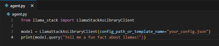 Llama Stack sample python code for an AI agent