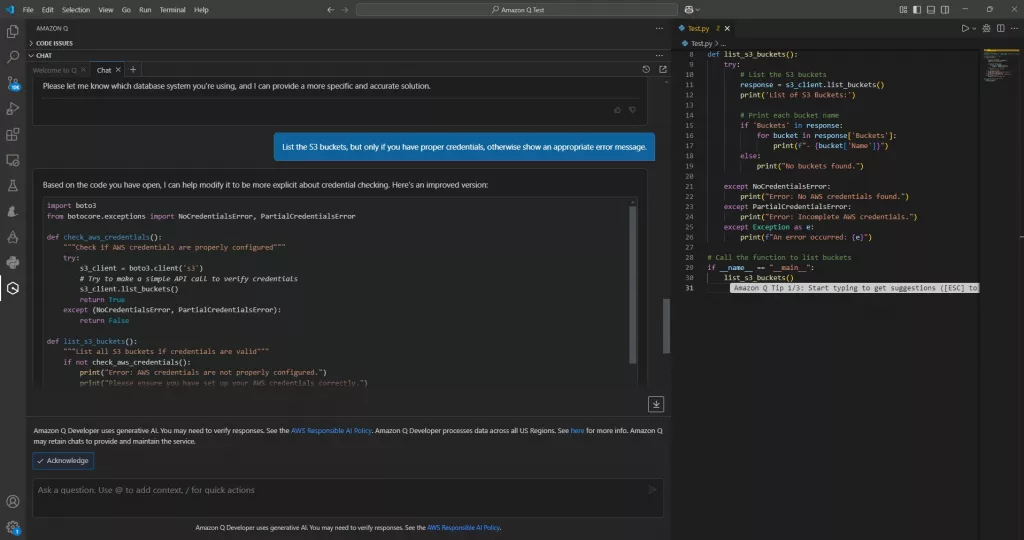 Asking Amazon Q to make Changes to the Code