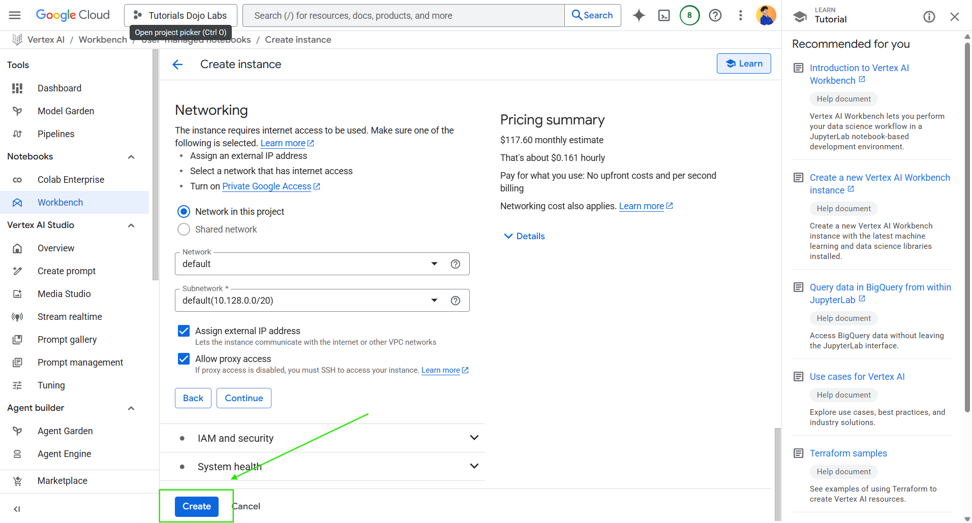 Google Cloud_Workbench Instance Create