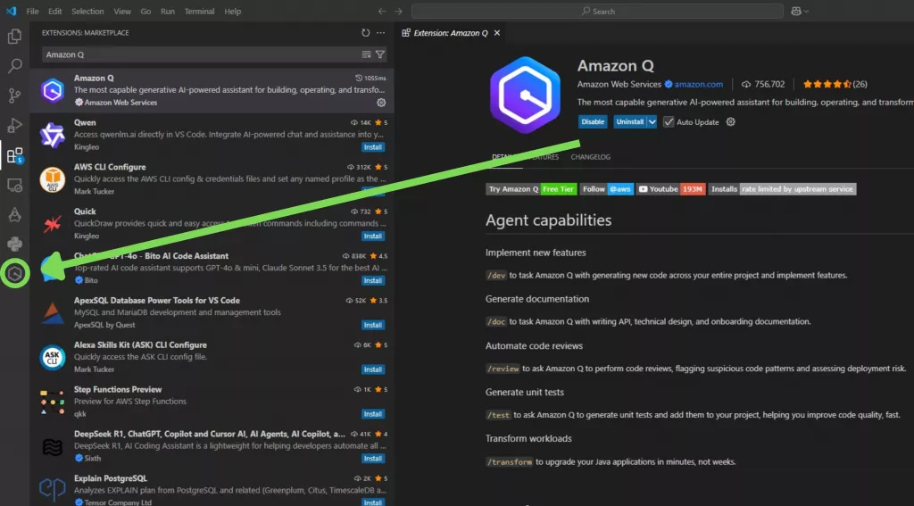 New Icon After Installing Amazon Q Extension