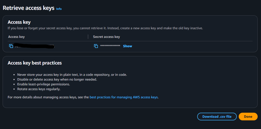 Retrieve Access Keys and Secret Access Keys