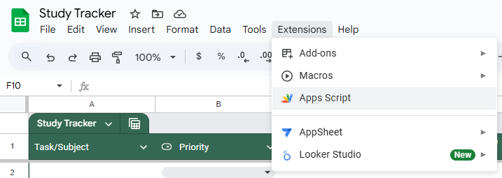 ADD APP SCRIPTS FOR GOOGLE SHEETS