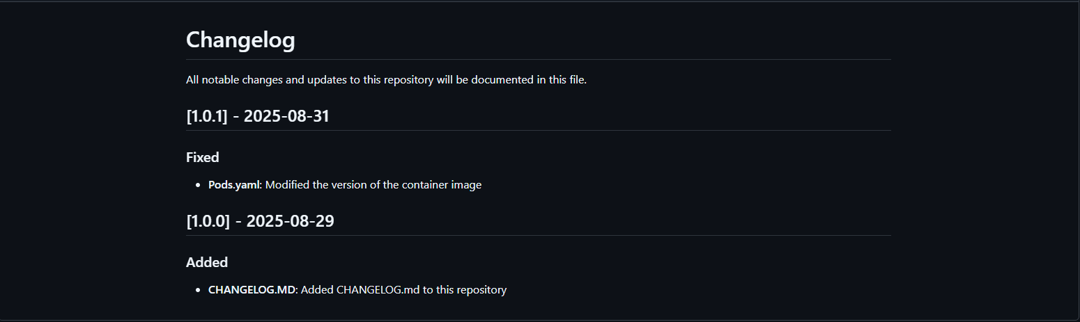Sample of a Changelog