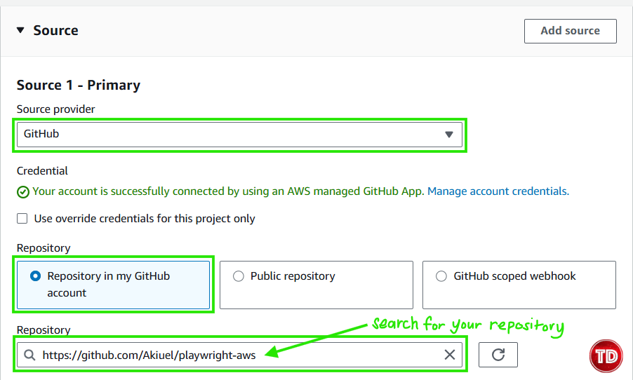 Setting up Source in AWS CodeBuild