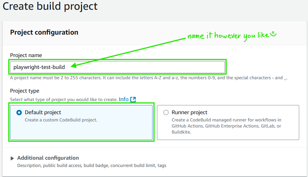 Creating a new build in AWS CodeBuild