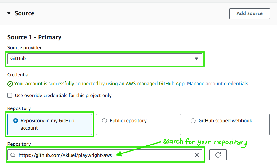 Setting up Source in AWS CodeBuild