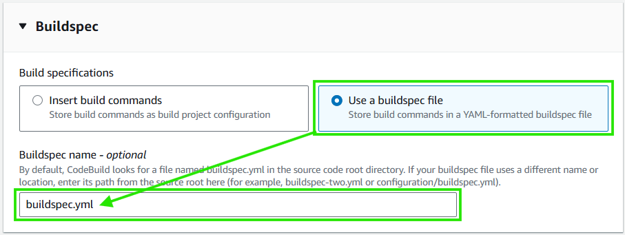 Setting up Buildspec in AWS CodeBuild