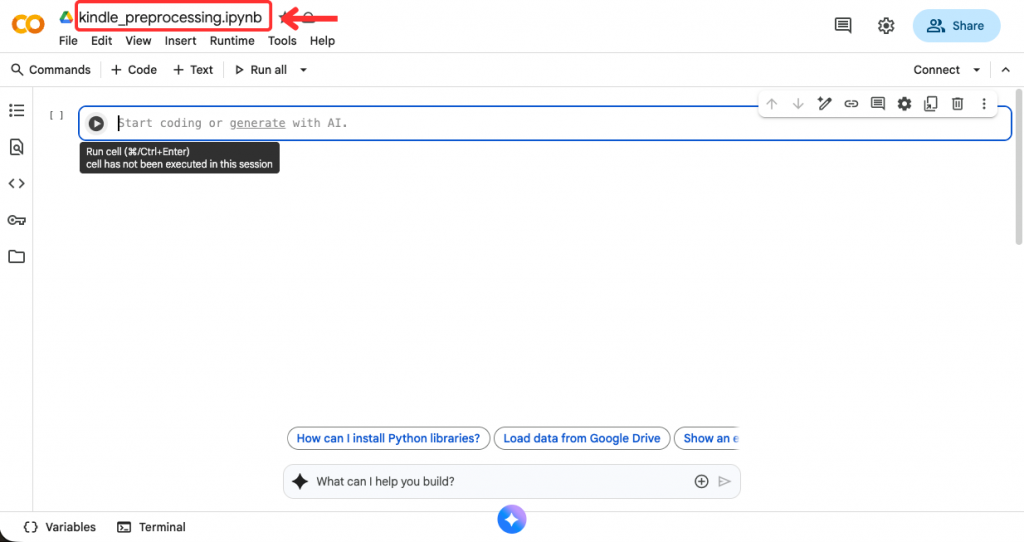 Google colab rename notebook 