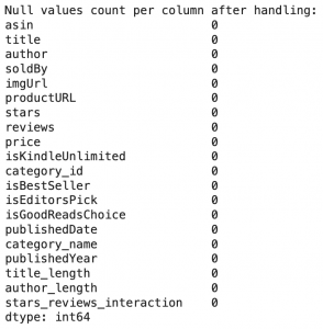 kindle ebook data handled missing values
