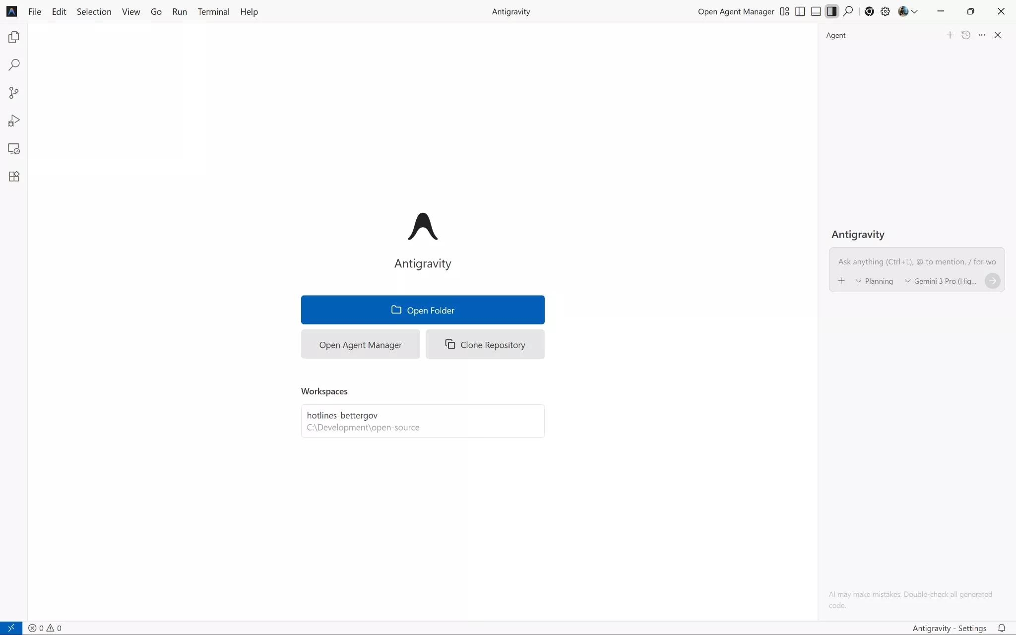 Google Antigravity AI IDE LLM Agentic Development UI