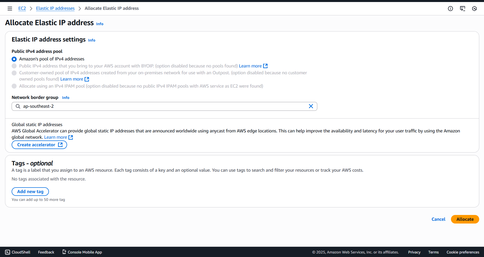 allocate elastic ip address